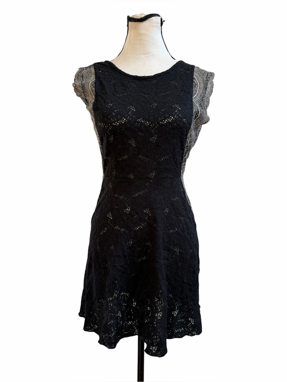 Free People black and gold lace mini dress